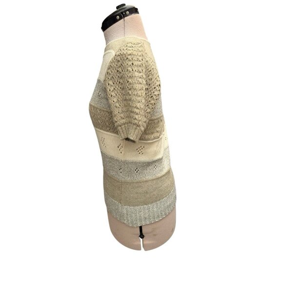 Vintage Kenneth Too Open Knit Short Sleeve Sweater Heather Grey Cream Khaki USA - Picture 4 of 12